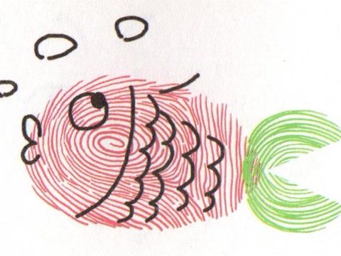 超可爱的胖头鱼指纹画涂鸦